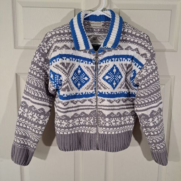 Urban Outfitters Womens Cardigan Size Small Blue Gray Full Zip Knit Fair Isle - Picture 1 of 13